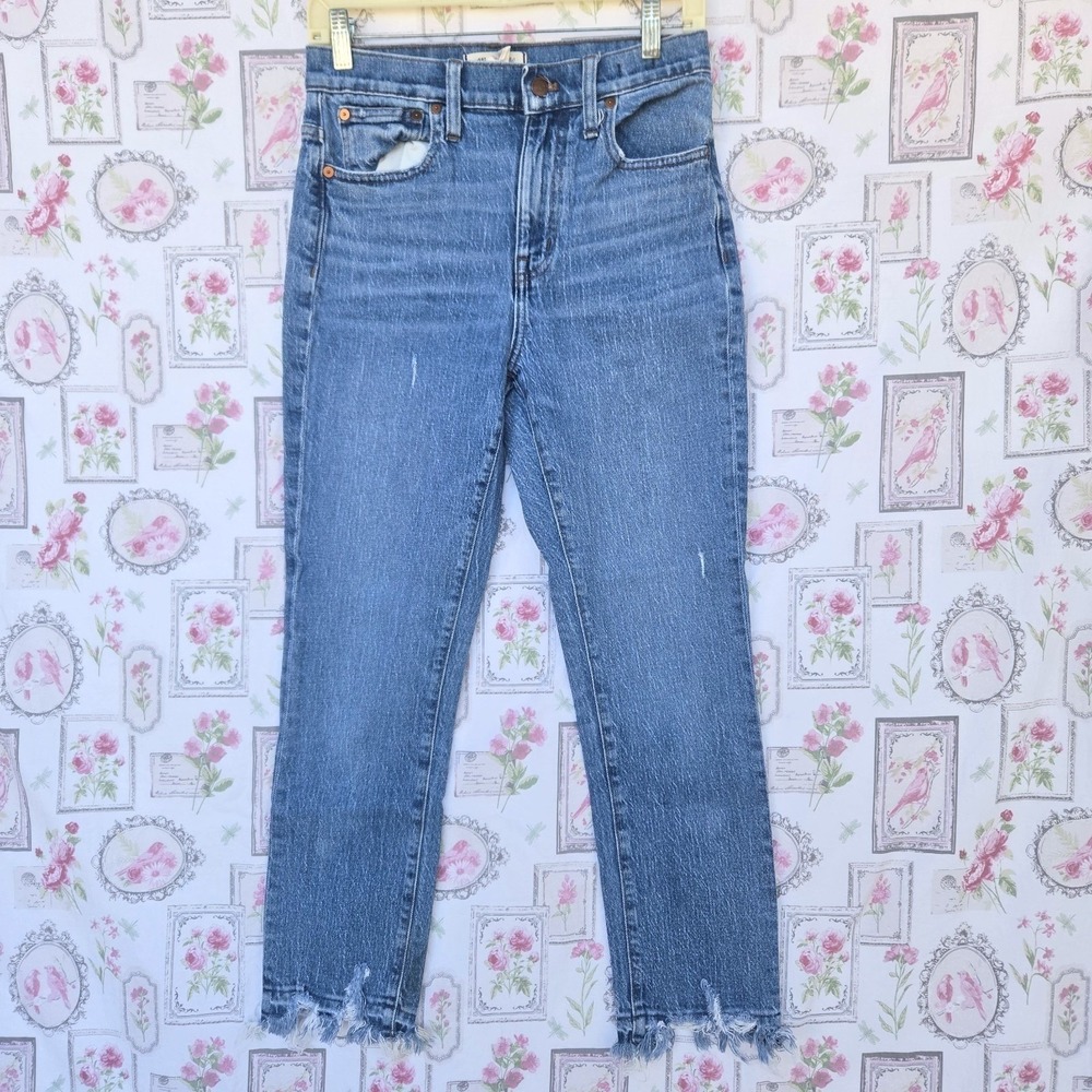 Madewell High-Rise Slim Boyjean Jeans Size 25 Blue Medium Wash Raw Hem Straight
